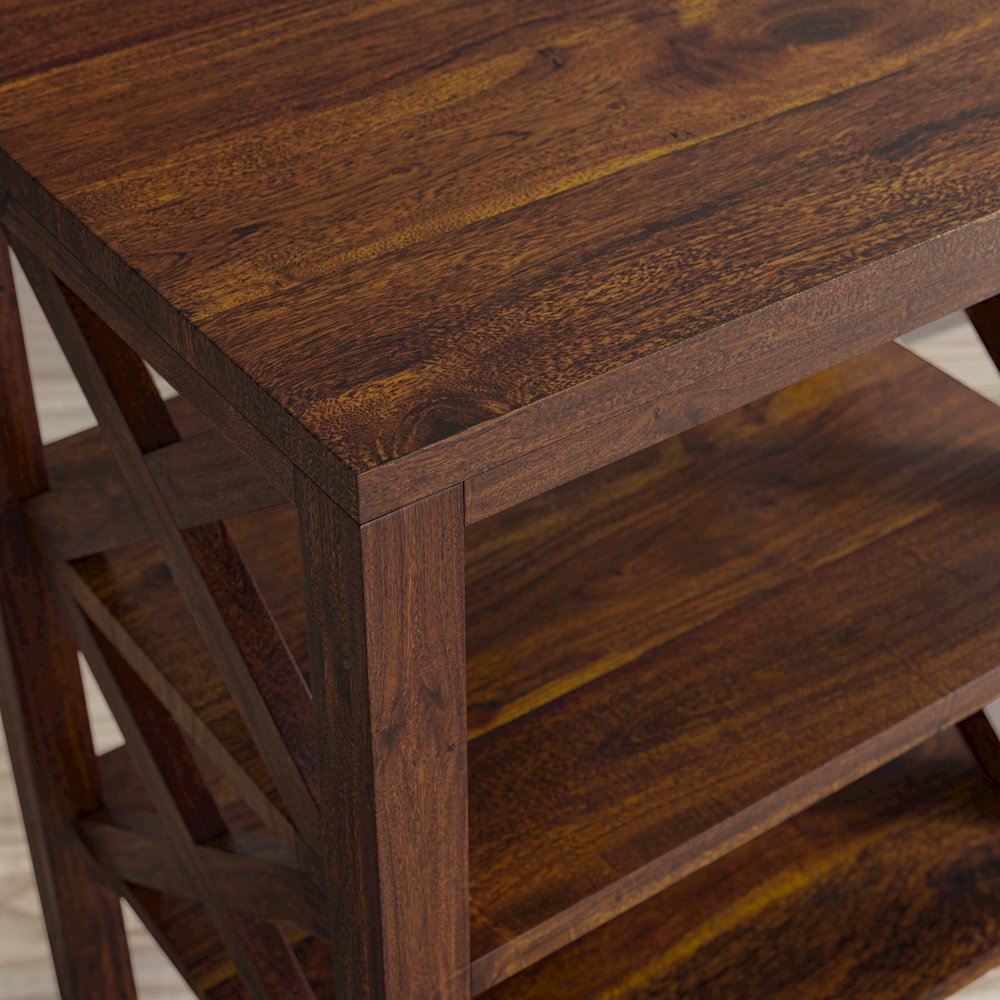 Global Archive Solid Wood Rustic Modern X-Side Accent Table with Two Shelves. Picture 8