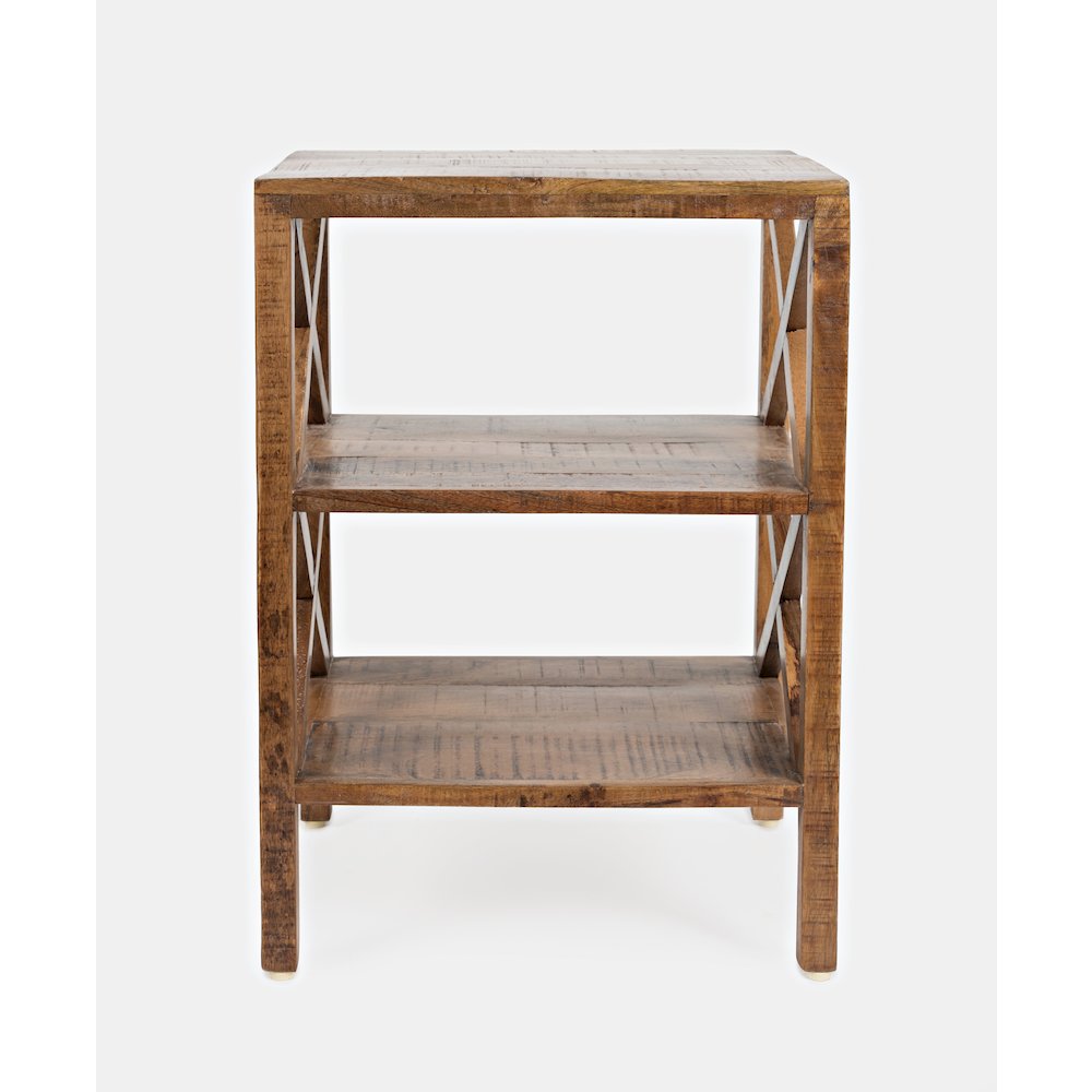 Global Archive Solid Wood Rustic Modern X-Side Accent Bookcase with Two Shelves. Picture 7