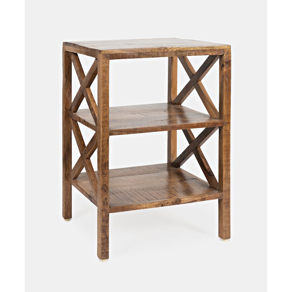 Global Archive Solid Wood Rustic Modern X-Side Accent Bookcase with Two Shelves. Picture 8
