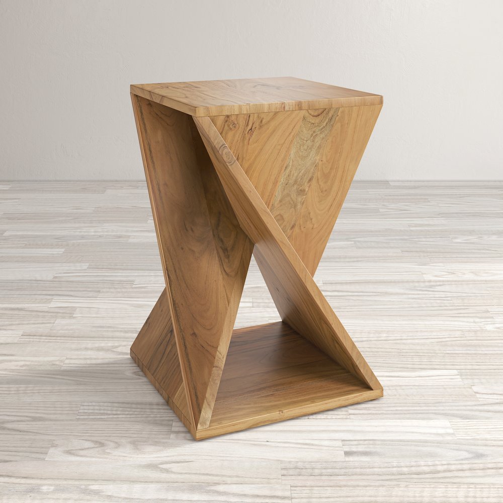 Global Archive Solid Mango Hardwood Modern Angled Jasper Table. Picture 9