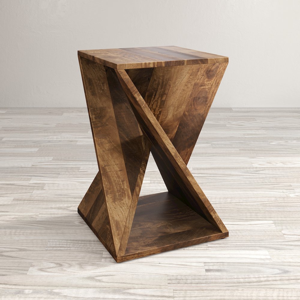 Global Archive Solid Mango Hardwood Modern Angled Jasper Table. Picture 10