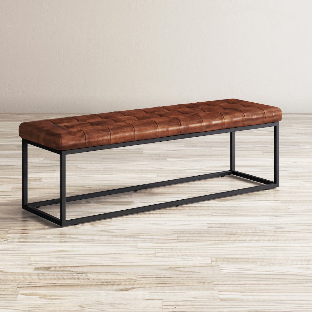 Global Archive 55" Genuine Distressed Leather Ottoman Bench. Picture 8
