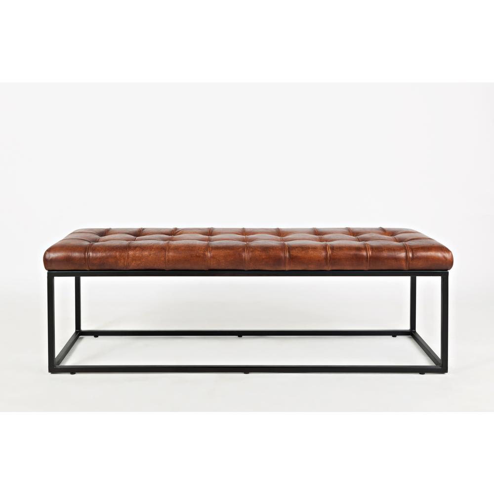 55-Inch Brown Leather Ottoman Bench with Metal for Home Décor. Picture 1