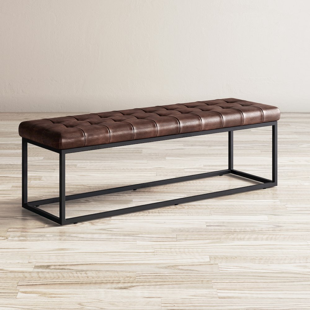 Global Archive 55" Genuine Distressed Leather Ottoman Bench. Picture 8