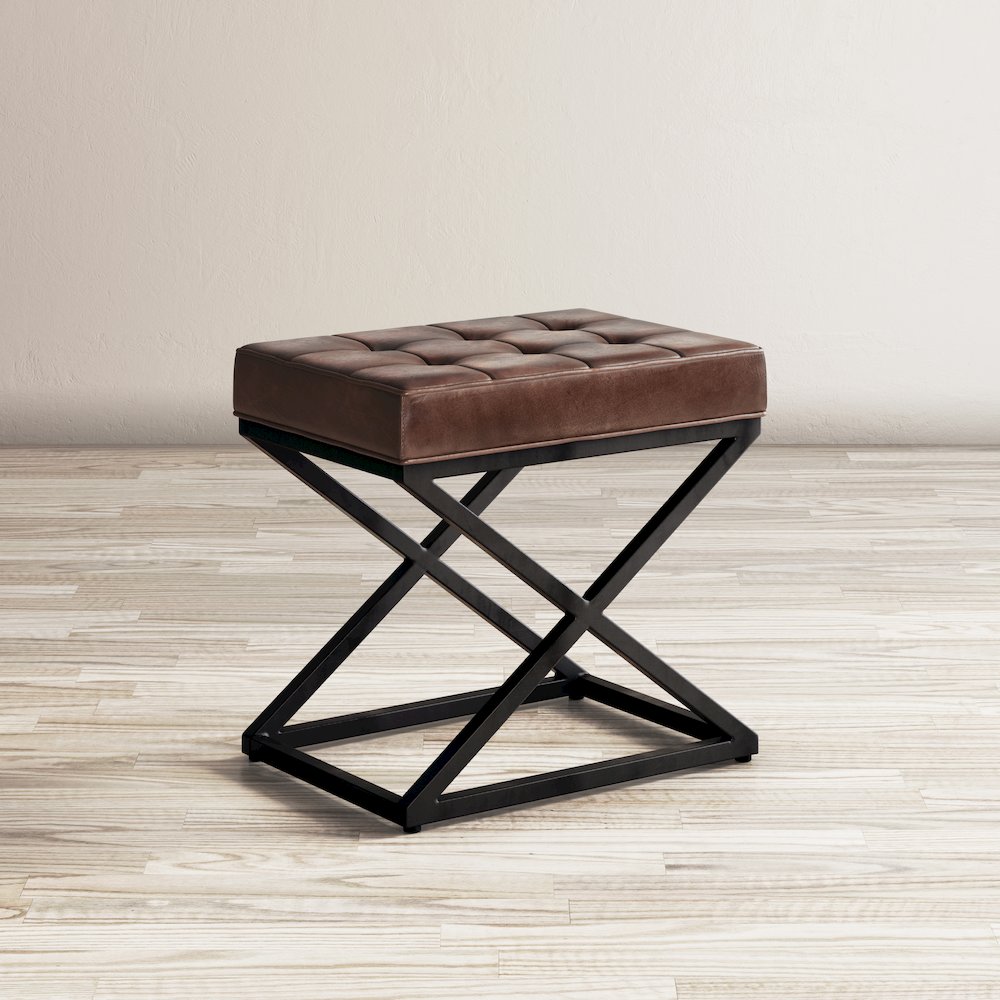 Global Archive Distressed Genuine Leather Ottoman Stool. Picture 9