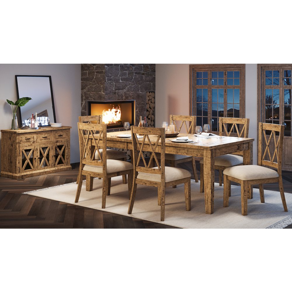 Telluride Rustic Farmhouse Solid Wood 78" Seven-Piece Dining Set. Picture 6