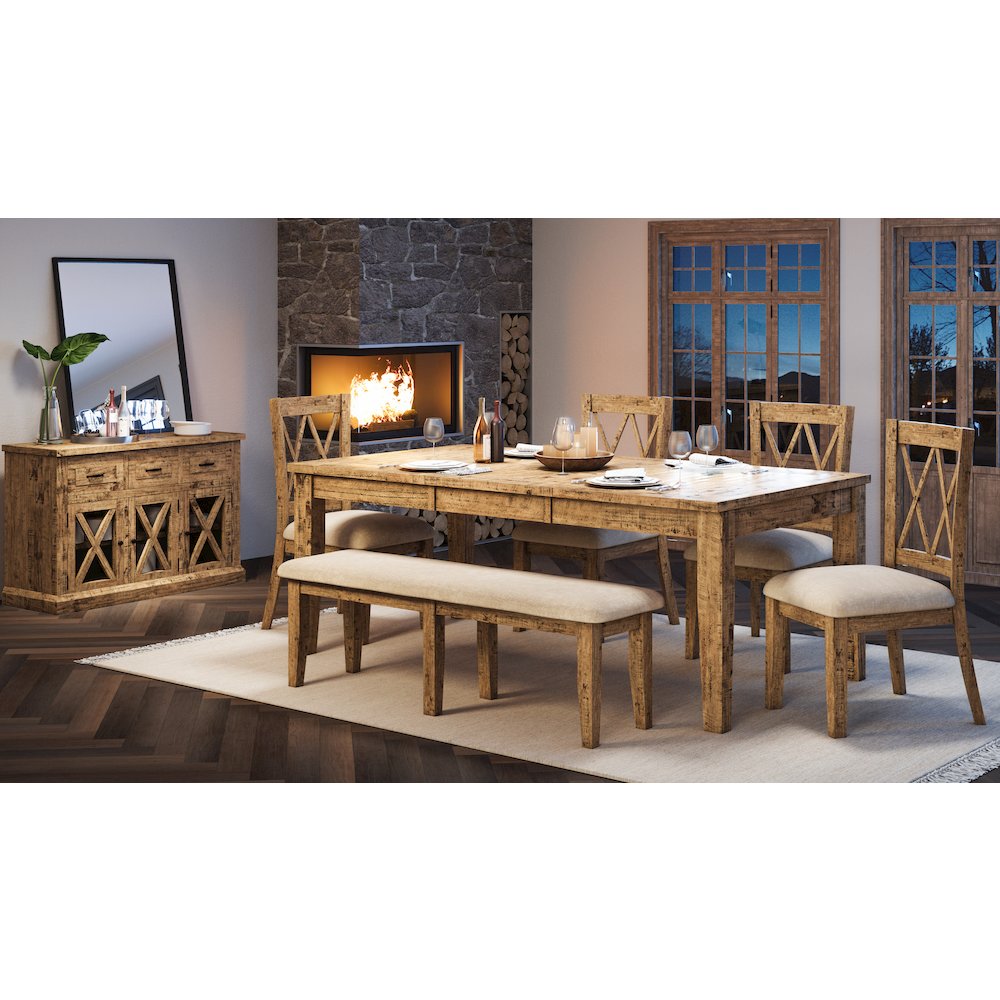 Telluride Rustic Farmhouse Solid Wood 78" Six-Piece Dining Set with Bench. Picture 1