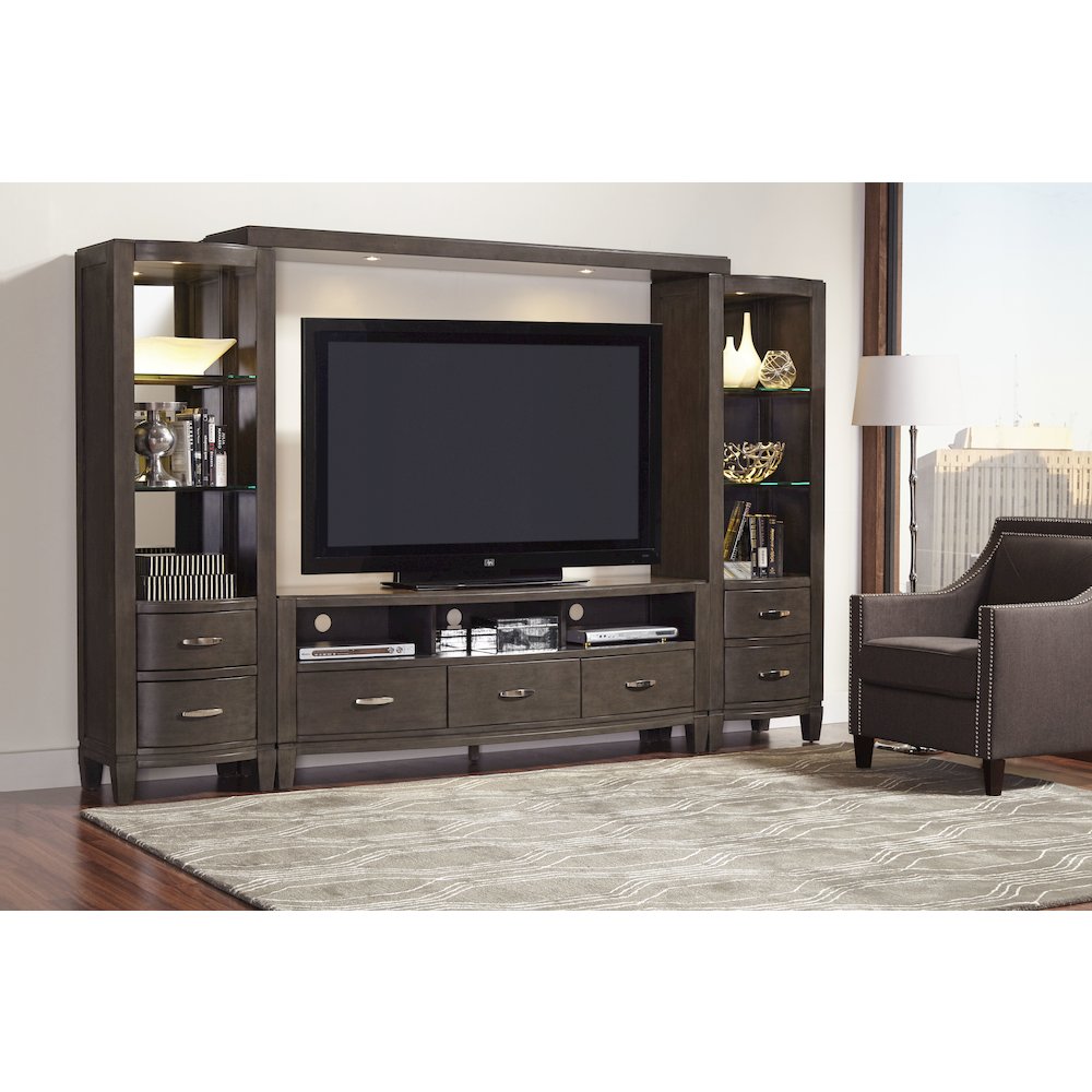 Coastal Contemporary Entertainment Center with 60" TV Console and LED Lights. Picture 10