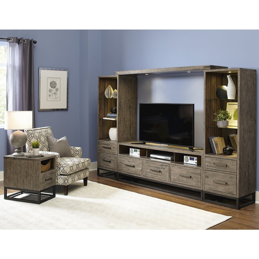 Distressed Solid Wood Entertainment Center with 70'' TV Console and LED Lights. Picture 10