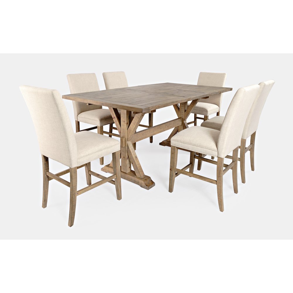 Solid Wood 78" Seven-Piece Counter Height Dining Set with Upholstered Chairs. Picture 2