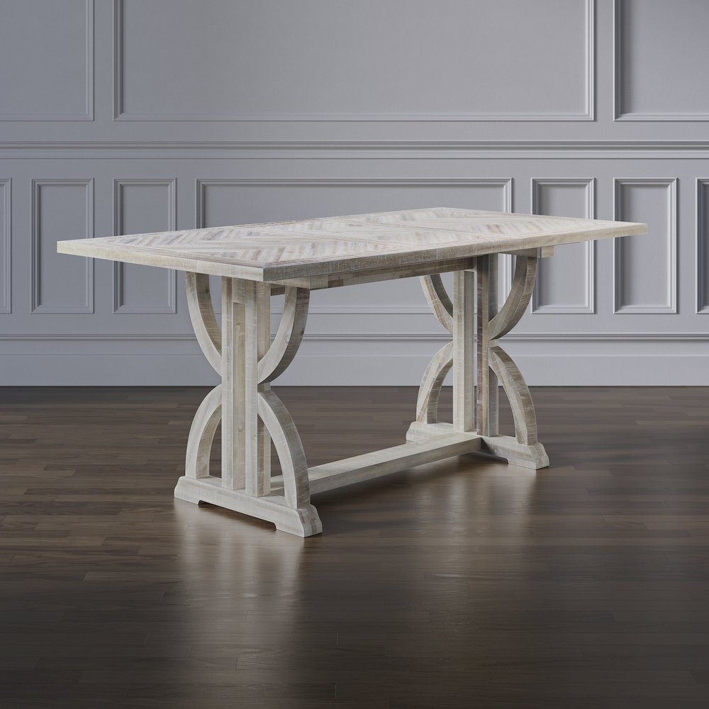 Fairview Transitional Herringbone Distressed Acacia Extension 78" Dining Table. Picture 8