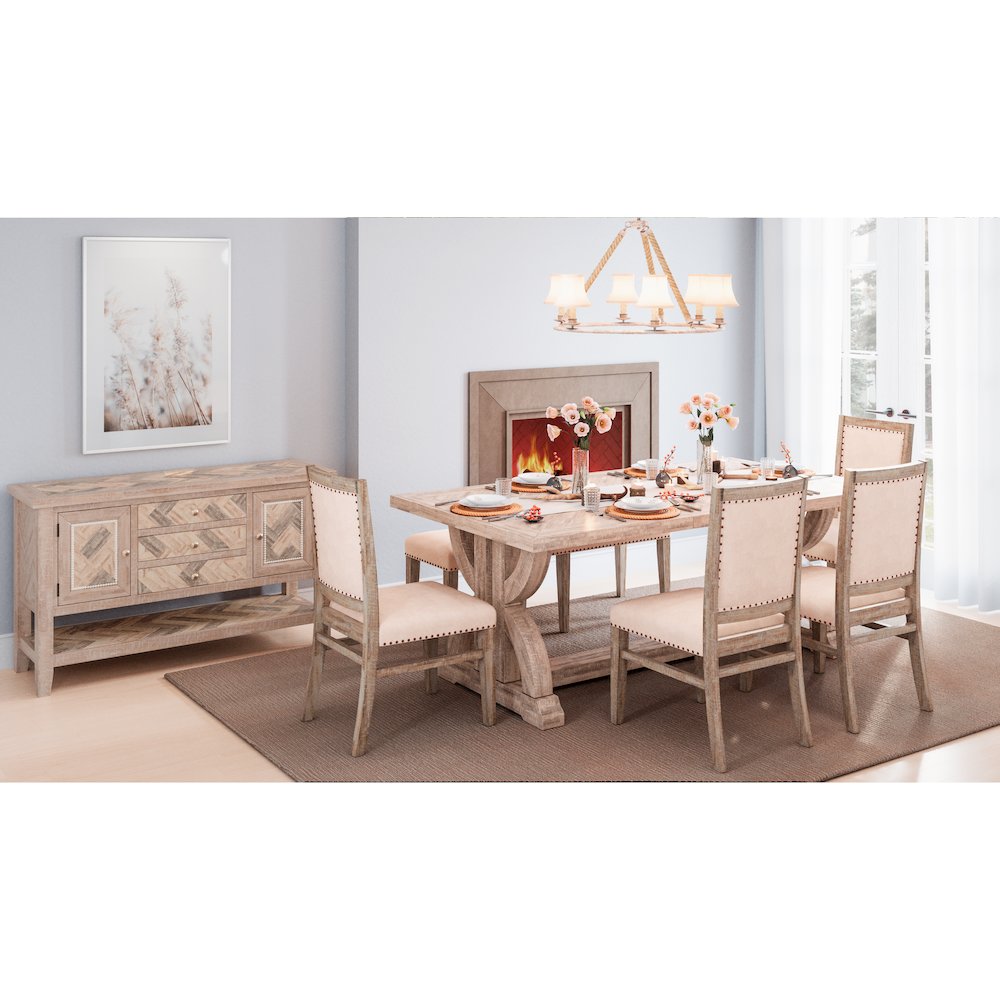 Fairview Transitional Herringbone Modern Distressed Solid Wood Buffet Server. Picture 9