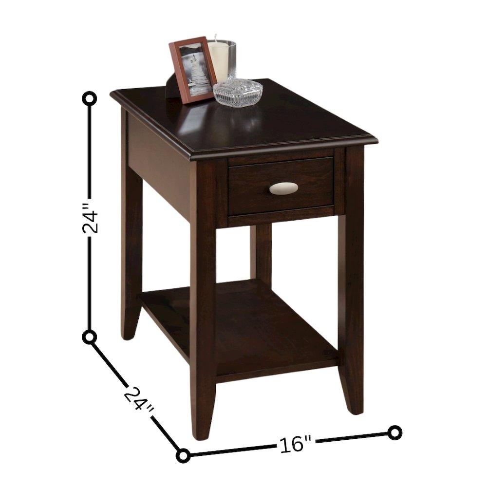 Brown Wooden Side Table with Drawer and Shelf, Bedside and End Table Bedroom. Picture 4