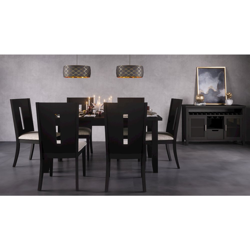 Urban Icon Contemporary 66" Seven-Piece Dining Set with Upholstered Chairs. Picture 7