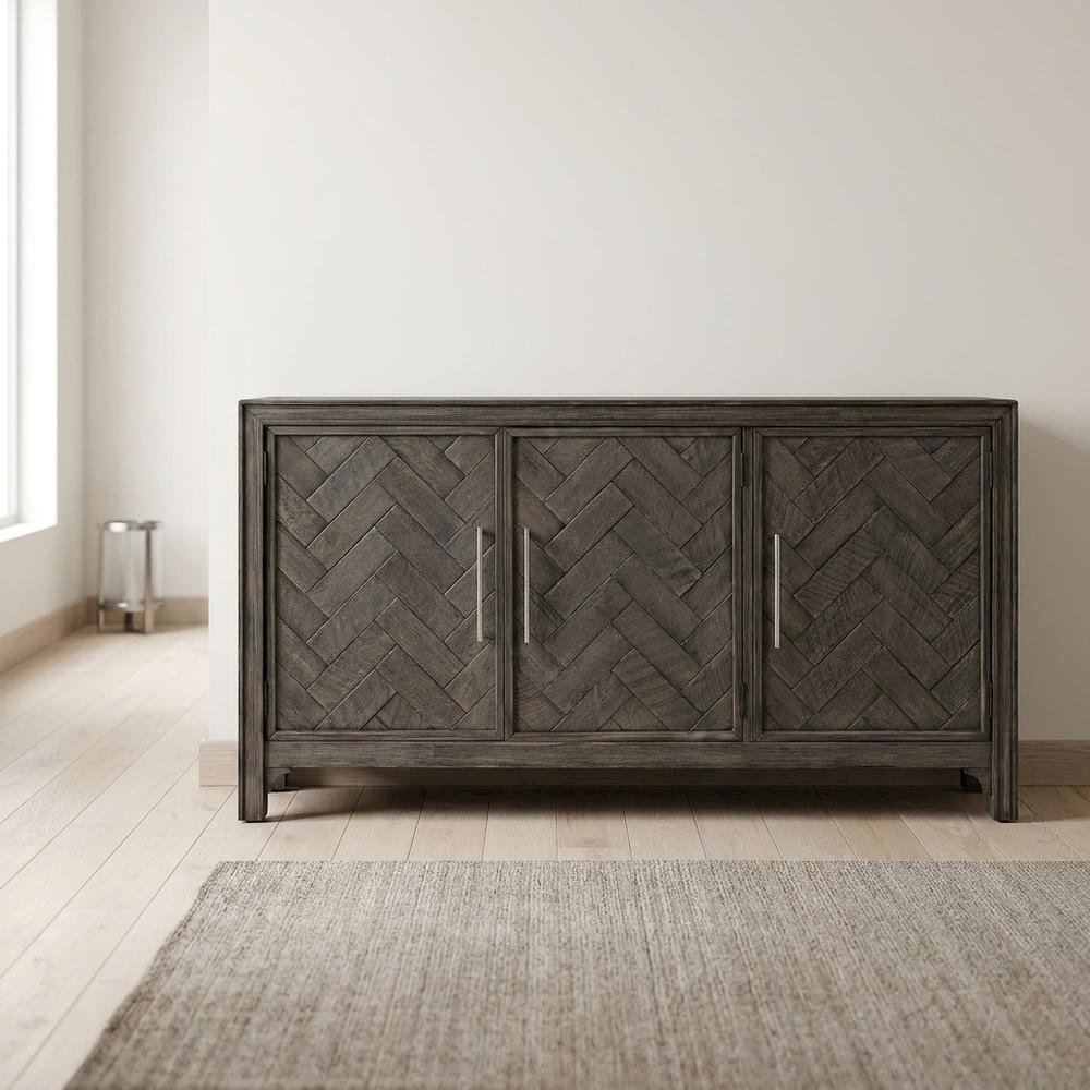 Mid-Century Modern Buffet Cabinet Sideboard with Adjustable Shelves, Platinum. Picture 2