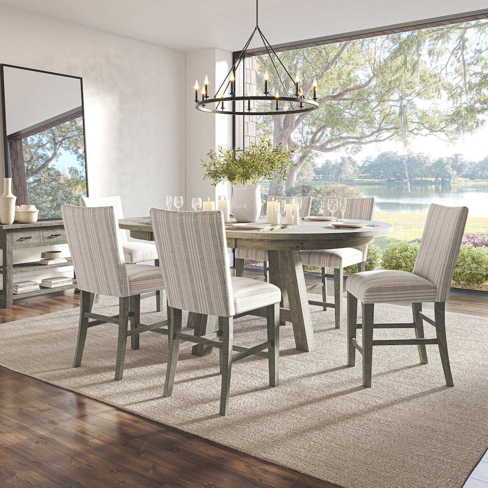 Rustic Farmhouse Solid Wood Seven Piece Counter Height Dining Table Set. Picture 9