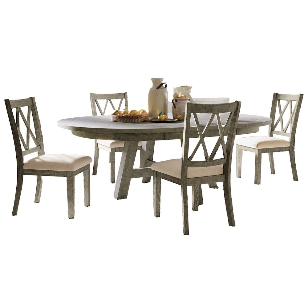 Contemporary Rustic Farmhouse Solid Wood Five Piece Dining Table Set. Picture 1