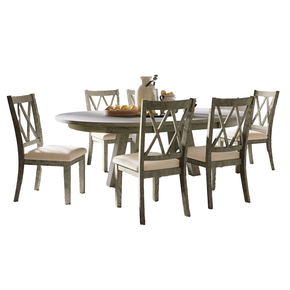 Contemporary Rustic Farmhouse Solid Wood Seven Piece Dining Table Set. Picture 2