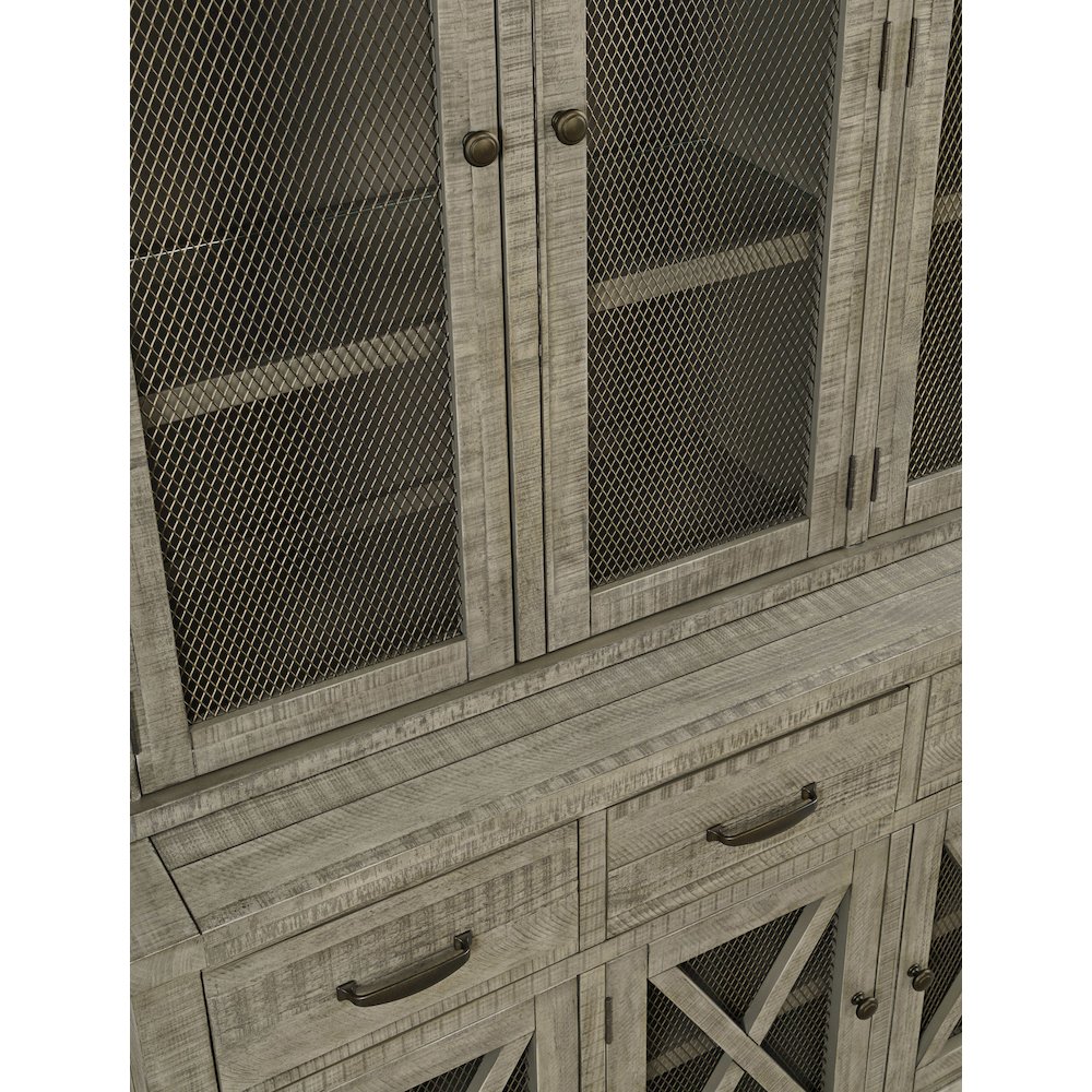 Telluride Rustic Farmhouse Solid Wood Sideboard Buffet Hutch with LED Lights. Picture 4