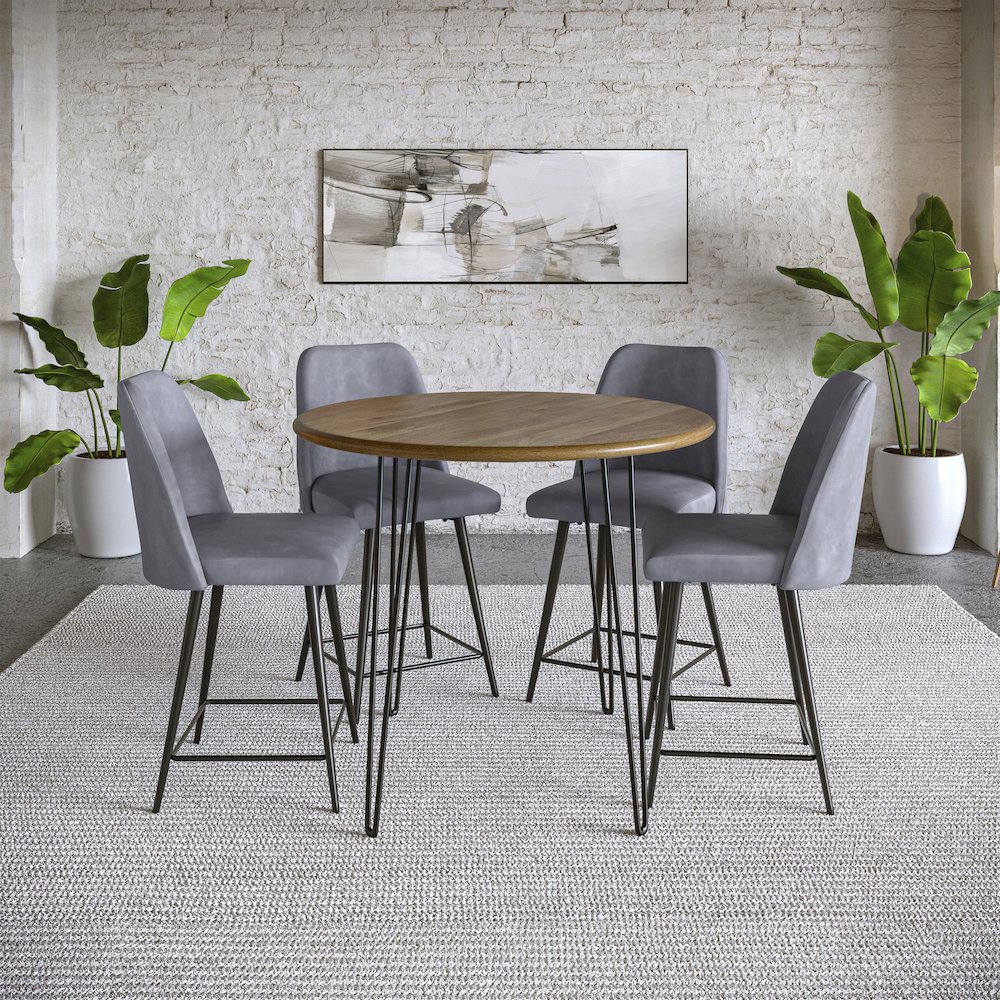 Mid-Century Modern Faux Leather Upholstered Counter Height Barstool (Set of 2). Picture 7