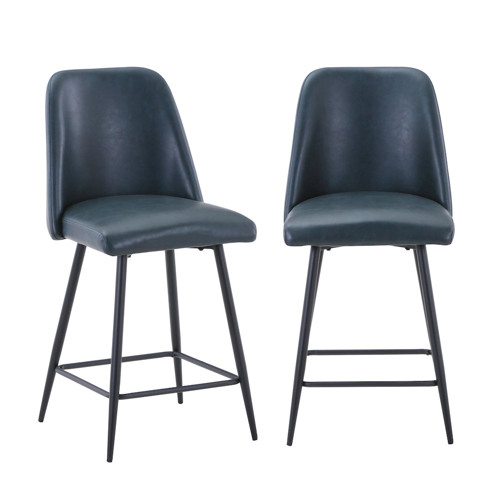 Mid-Century Modern Faux Leather Upholstered Counter Height Barstool (Set of 2). Picture 5