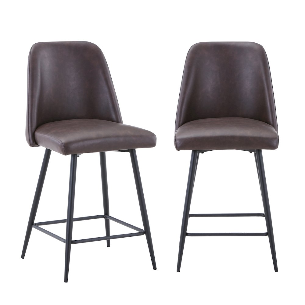 Mid-Century Modern Faux Leather Upholstered Counter Height Barstool (Set of 2). Picture 5