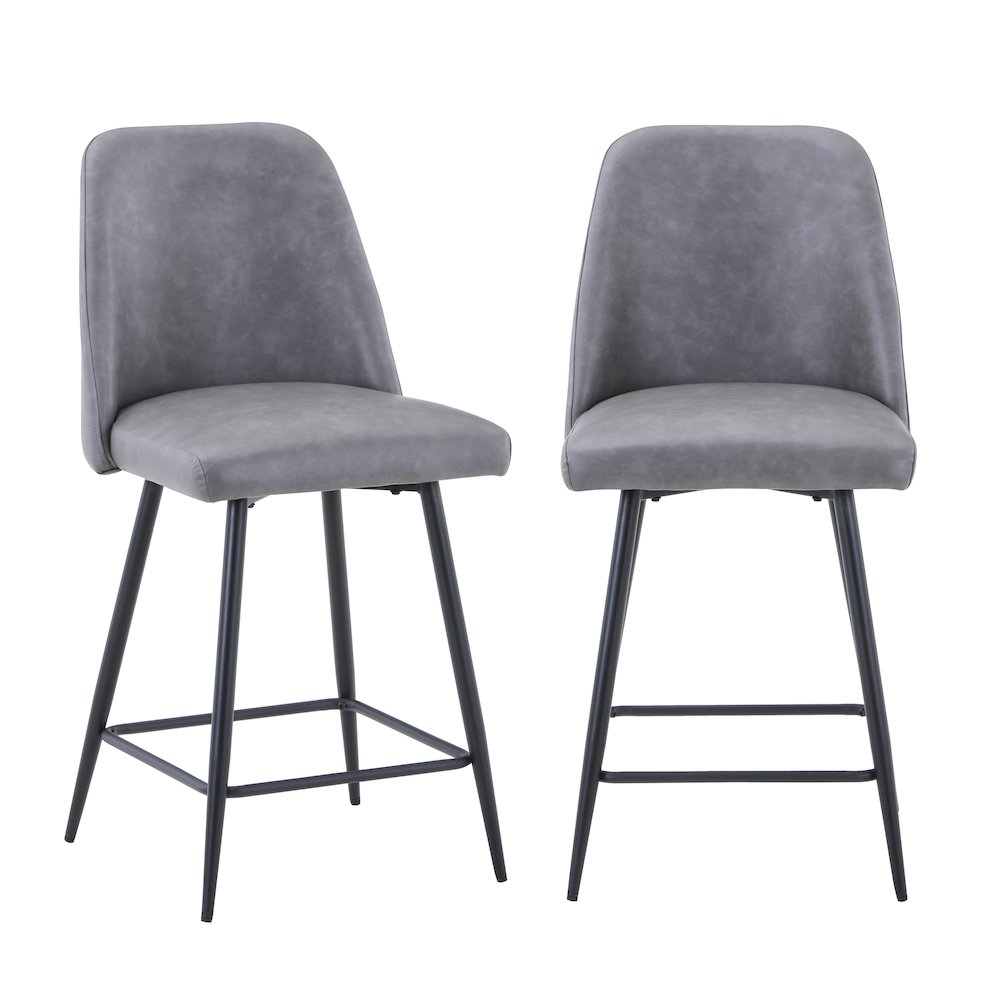 Mid-Century Modern Faux Leather Upholstered Counter Height Barstool (Set of 2). Picture 5