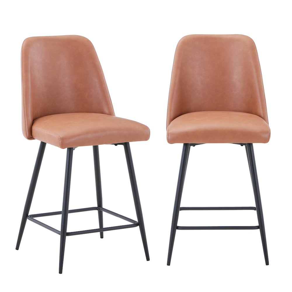 Mid-Century Modern Faux Leather Upholstered Counter Height Barstool (Set of 2). Picture 5