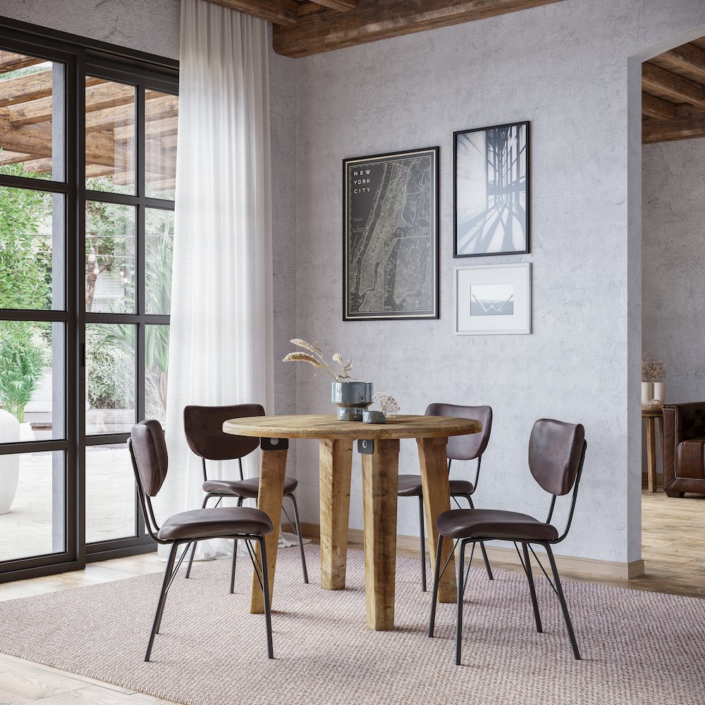 Five Piece Round Rustic Reclaimed Solid Wood Round Dining Set. Picture 2