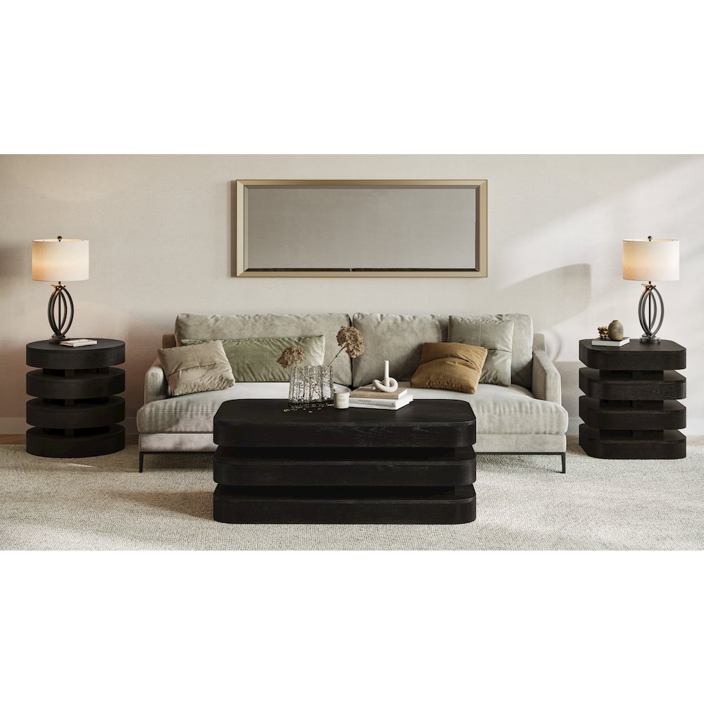 Brix Mid-Century Modern Floating Sculpture Layered Round End Table. Picture 10