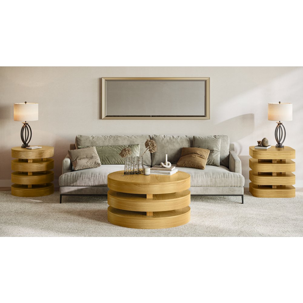 Brix Mid-Century Modern Floating Sculpture Layered Round End Table. Picture 8