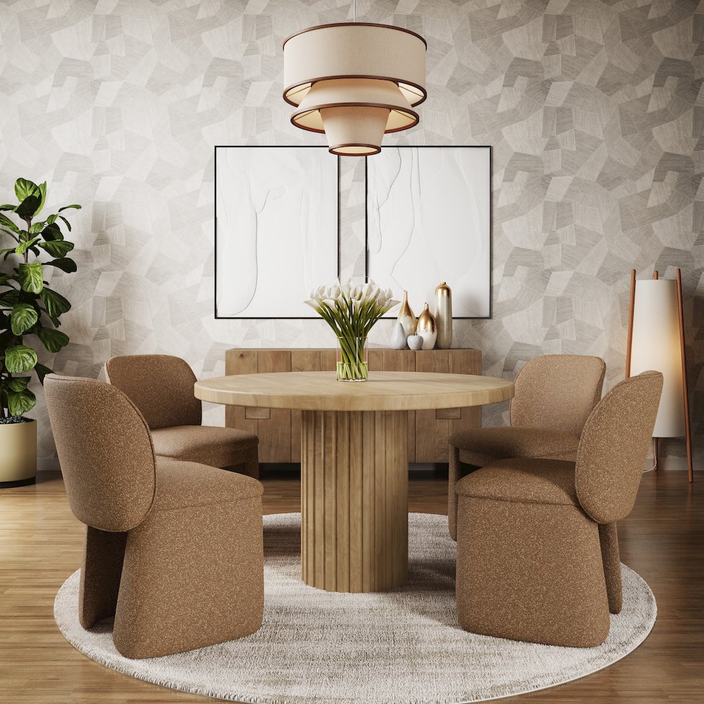Breck Solid Wood 48" Round Mid-Century Modern Fluted Pedestal Dining Table. Picture 2