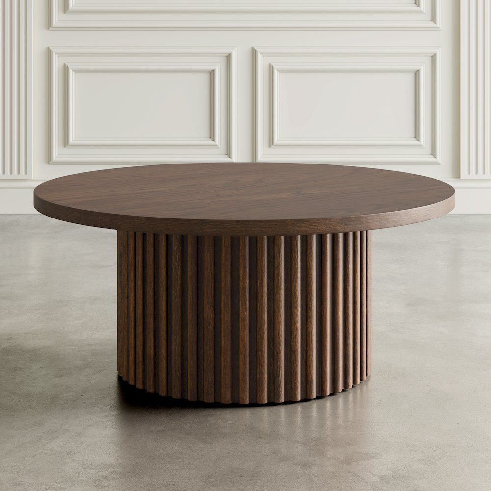 40" Round Mid-Century Modern Fluted Pedestal Base Coffee Table. Picture 9