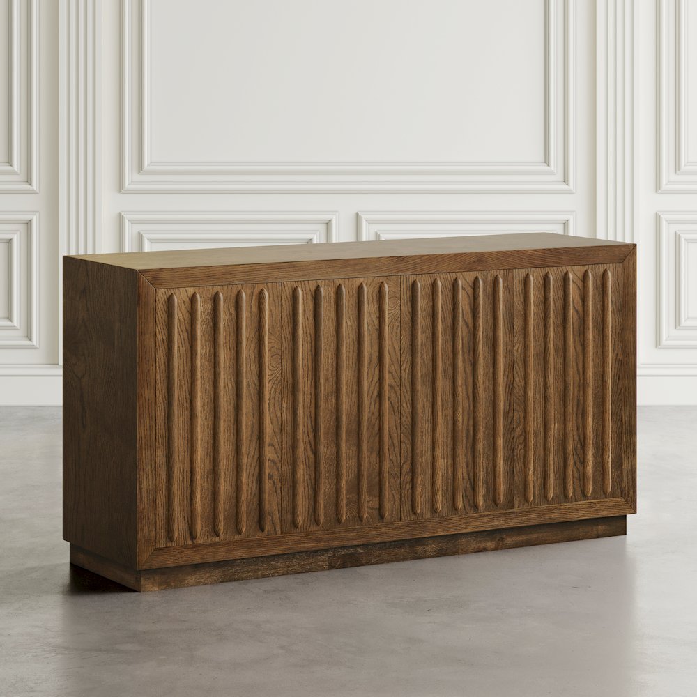Maven 60" Mid-Century Modern Fluted Four Door Sideboard Storage Cabinet. Picture 10