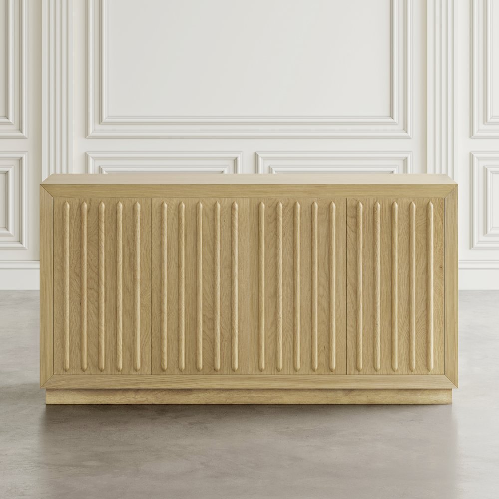 Maven 60" Mid-Century Modern Fluted Four Door Sideboard Storage Cabinet. Picture 10