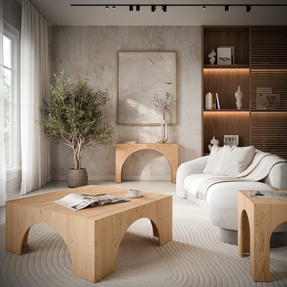 Archimedes 48" Arched Wood Modern Rustic Sofa Console Table. Picture 7