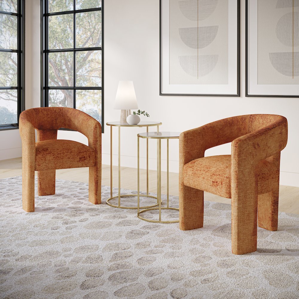 Gwen Modern Luxury Jacquard Fabric Sculpture Armchair - Set of 6. Picture 2