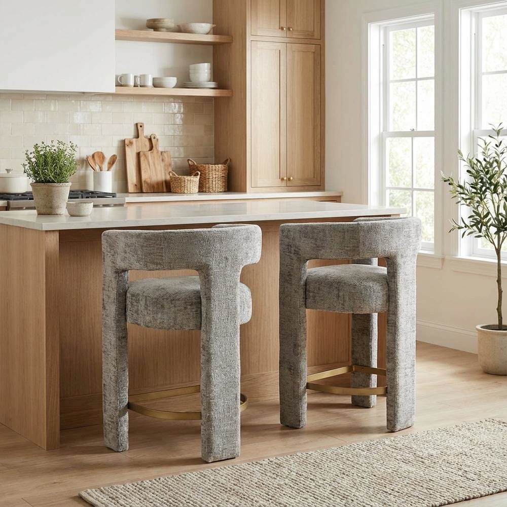 Gwen Modern Luxury Jacquard Fabric Sculpture Counter Stool - Set of 4. Picture 8