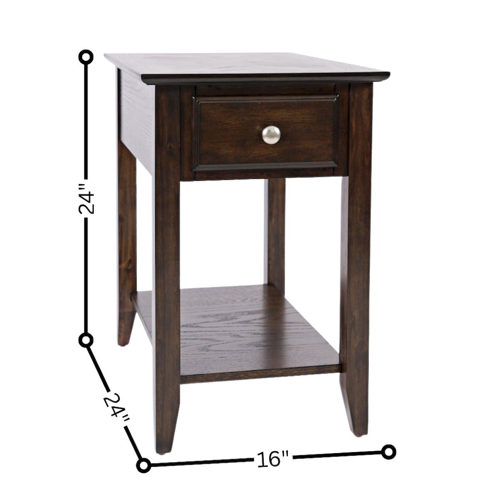 Espresso Brown Wooden End Table with Drawer, Elegant Side Table for Bedroom, 16". Picture 4