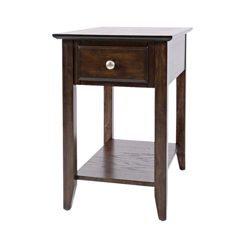 Espresso Brown Wooden End Table with Drawer, Elegant Side Table for Bedroom, 16". Picture 1