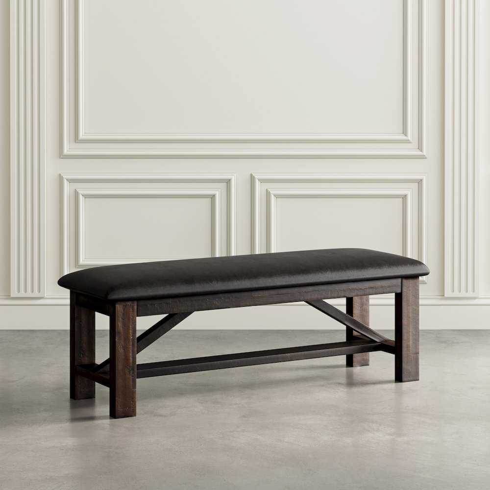 Kona Grove Distressed Rustic Solid Wood 54" Upholstered Trestle Dining Bench. Picture 6