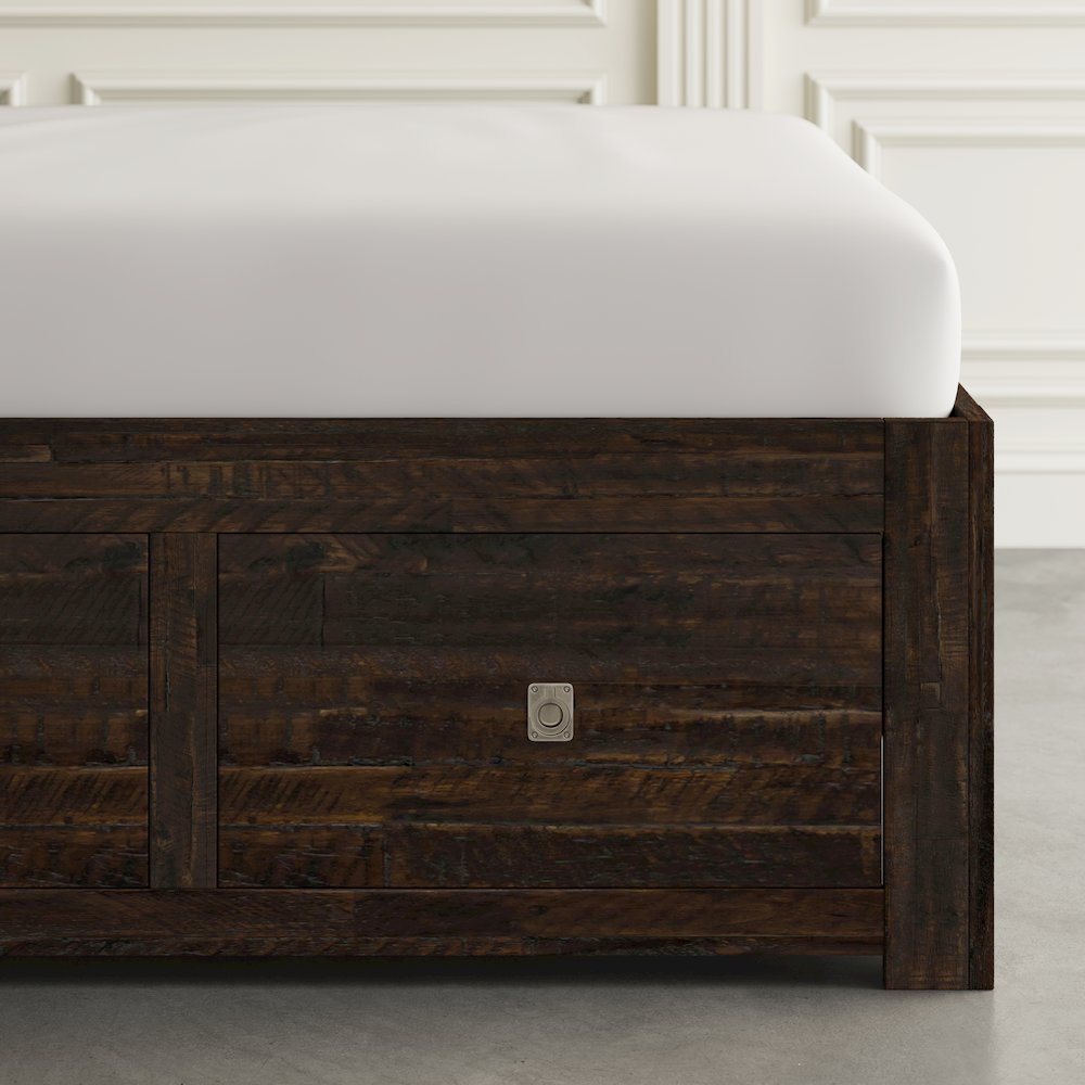 Kona Grove Distressed Rustic Solid Acacia Queen Storage Bed. Picture 4