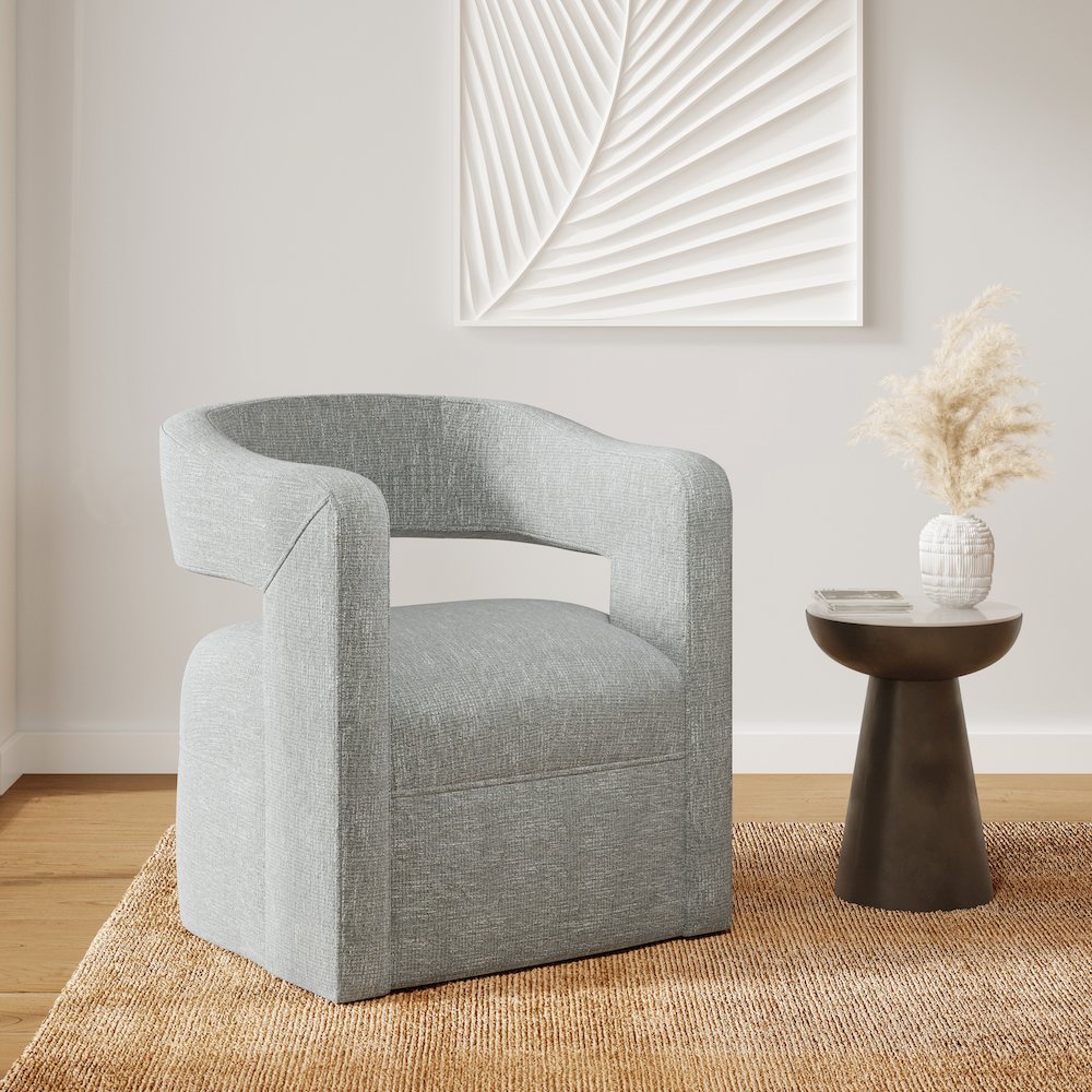 Lexy Modern Sculpted Curved Upholstered Swivel Accent Chair. Picture 7
