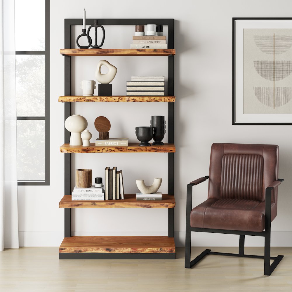 Nature's Edge Solid Acacia 5 Shelf Bookcase. Picture 8