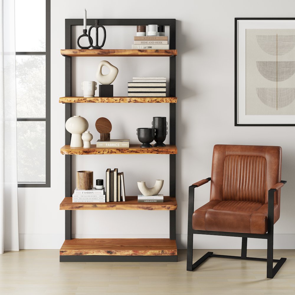 Nature's Edge Solid Acacia 5 Shelf Bookcase. Picture 11