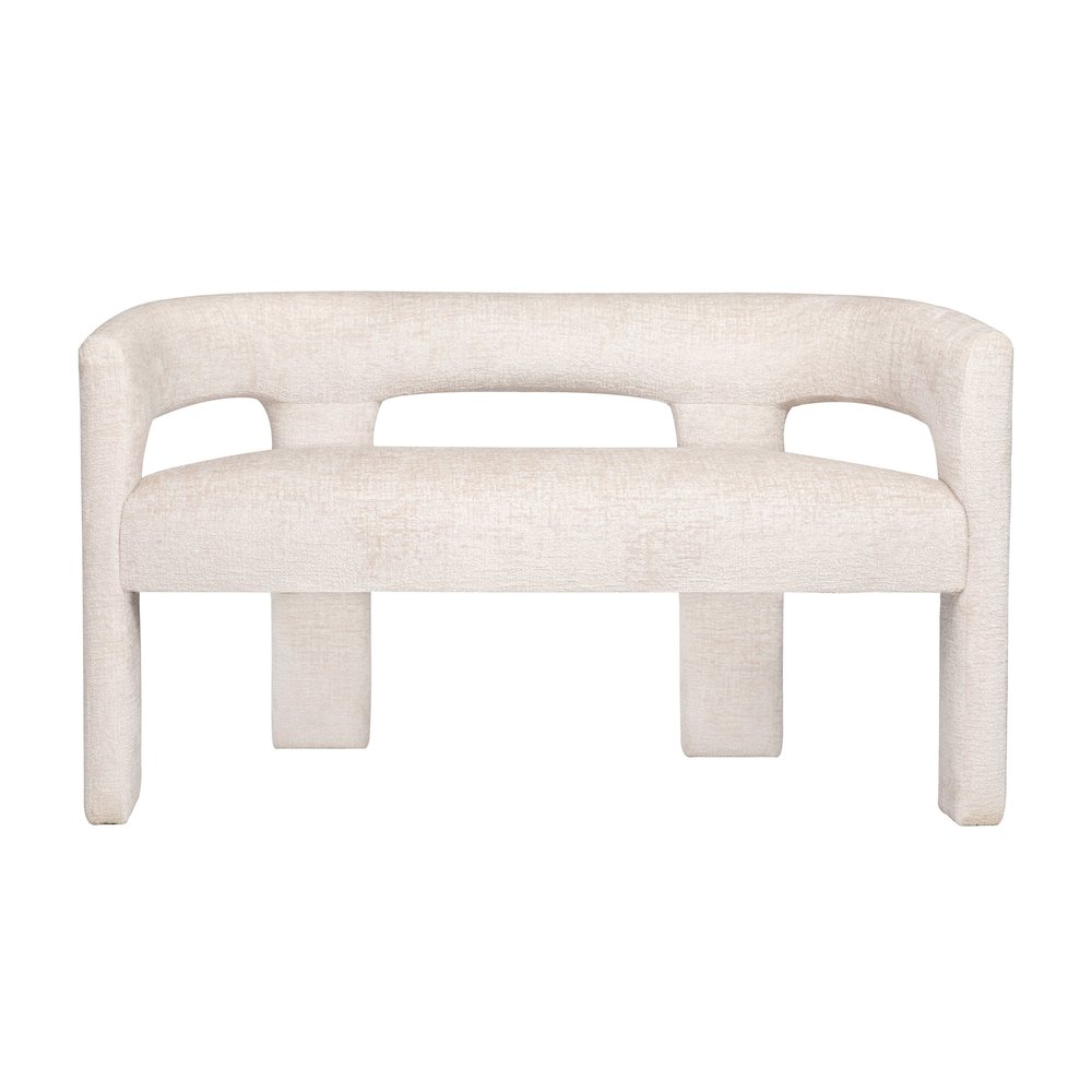 Elegant Brown Upholstered Sculpture Bench with Jacquard Fabric and Plywood Frame. Picture 2