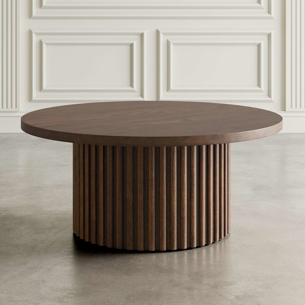 Auden Three Piece Mid-Century Modern Fluted Living Room Coffee and End Table Set. Picture 7