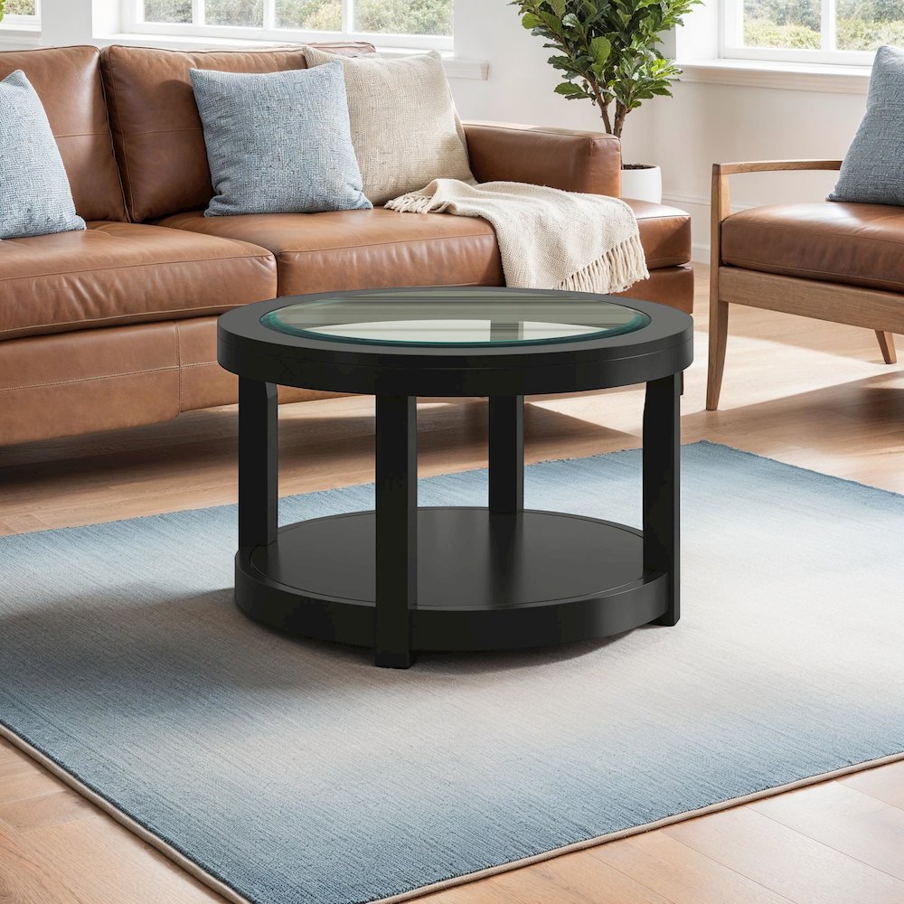 Urban Icon Contemporary Round Glass Inlay Coffee Table. Picture 5