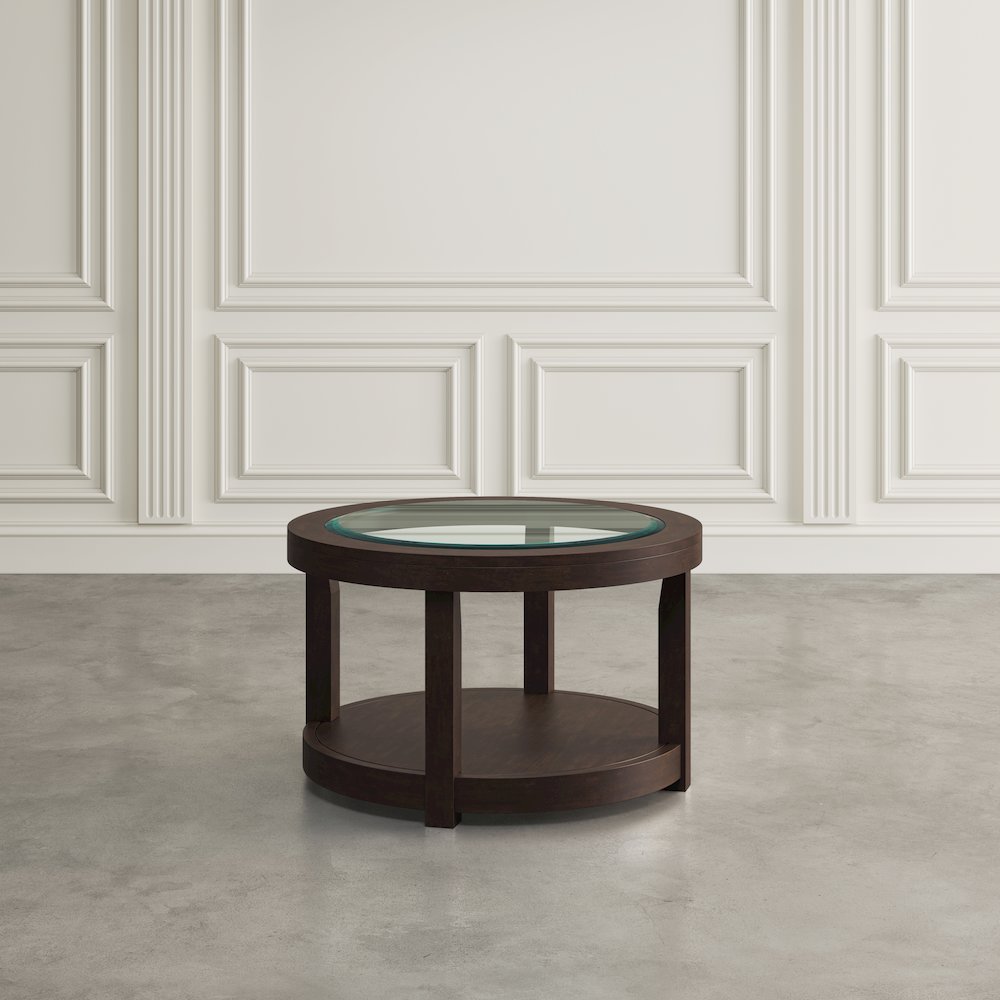 Urban Icon Contemporary Round Glass Inlay Coffee Table. Picture 5