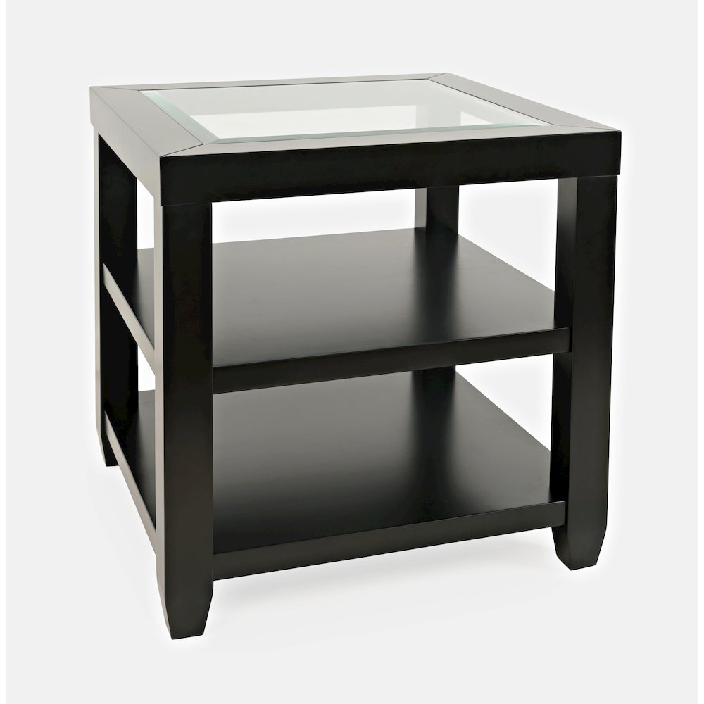 Urban Icon Contemporary Glass Inlay End Table with Storage. Picture 3